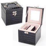 Crocodile Pattern 3-Layer Jewelry Organizer Box Travel Earring Ring Storage Case