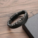 Cross Charm Leather Bracelet Men Punk Beaded Bracelet Gift