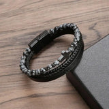 Cross Charm Leather Bracelet Men Punk Beaded Bracelet Gift