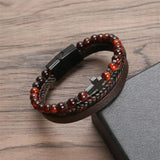 Cross Charm Leather Bracelet Men Punk Beaded Bracelet Gift