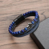 Cross Charm Leather Bracelet Men Punk Beaded Bracelet Gift