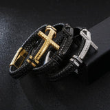 Men's Leather Bracelet Stainless Steel Magnet Bangle