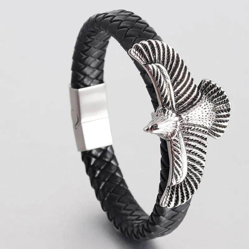 Men's Leather Bracelet Stainless Steel Magnet Bangle