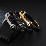 Men's Leather Bracelet Stainless Steel Magnet Bangle
