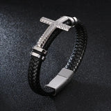 Men's Leather Bracelet Stainless Steel Magnet Bangle