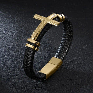 Men's Leather Bracelet Stainless Steel Magnet Bangle
