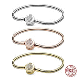 925 Sterling Silver Bracelet with Crown Buckle & Snake Bone Chain