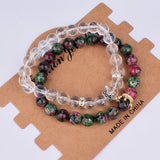 Crown Charm Couple Bracelet Natural Stone Beads Wristband Men Women Bracelets
