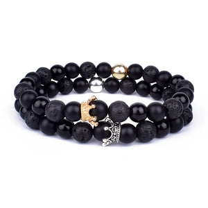 Crown Charm Couple Bracelet Natural Stone Beads Wristband Men Women Bracelets
