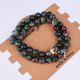 Crown Charm Couple Bracelet Natural Stone Beads Wristband Men Women Bracelets