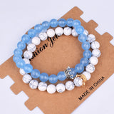 Crown Charm Couple Bracelet Natural Stone Beads Wristband Men Women Bracelets