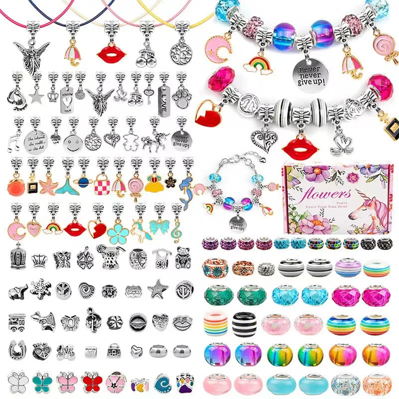 Unicorn Glass Beads Pendant Set for Kids DIY Bracelet