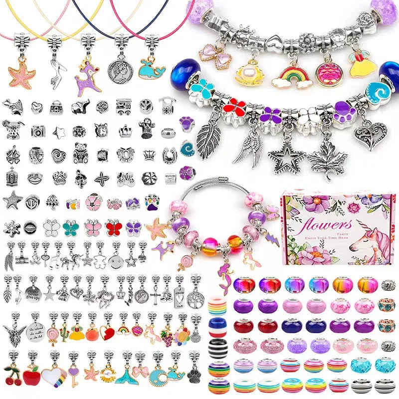 Unicorn Glass Beads Pendant Set for Kids DIY Bracelet