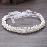 Crystal Beads Ribbon Bridal Hairbands Pearl Rhinestone Head Piece