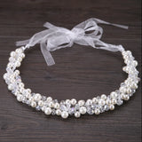 Crystal Beads Ribbon Bridal Hairbands Pearl Rhinestone Head Piece