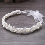 Crystal Beads Ribbon Bridal Hairbands Pearl Rhinestone Head Piece