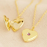 Crystal Birthstone Heart Locket Necklace Stainless Steel Chain Mom Birthday Gift