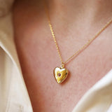 Crystal Birthstone Heart Locket Necklace Stainless Steel Chain Mom Birthday Gift
