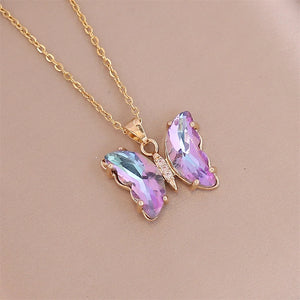 Crystal Butterfly Pendant Necklace Stainless Steel Clavicle Chain