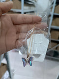 Crystal Butterfly Pendant Necklace Stainless Steel Clavicle Chain