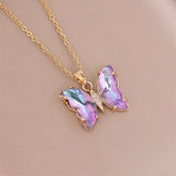 Crystal Butterfly Pendant Necklace Stainless Steel Clavicle Chain