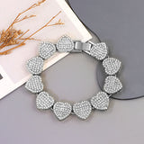 Crystal Heart Cuban Link Chain Bracelet Women Rhinestone Hip Hop Chunky Bracelet