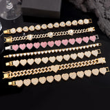 Crystal Heart Cuban Link Chain Bracelet Women Rhinestone Hip Hop Chunky Bracelet
