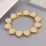 Crystal Heart Cuban Link Chain Bracelet Women Rhinestone Hip Hop Chunky Bracelet