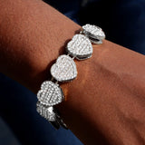 Crystal Heart Cuban Link Chain Bracelet Women Rhinestone Hip Hop Chunky Bracelet