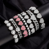 Crystal Heart Cuban Link Chain Bracelet Women Rhinestone Hip Hop Chunky Bracelet