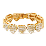 Crystal Heart Cuban Link Chain Bracelet Women Rhinestone Hip Hop Chunky Bracelet