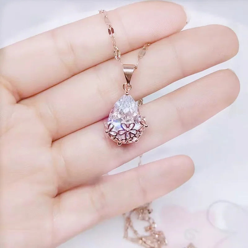 Peach Blossom Water Drop Necklace Titanium Steel Clavicle Chain