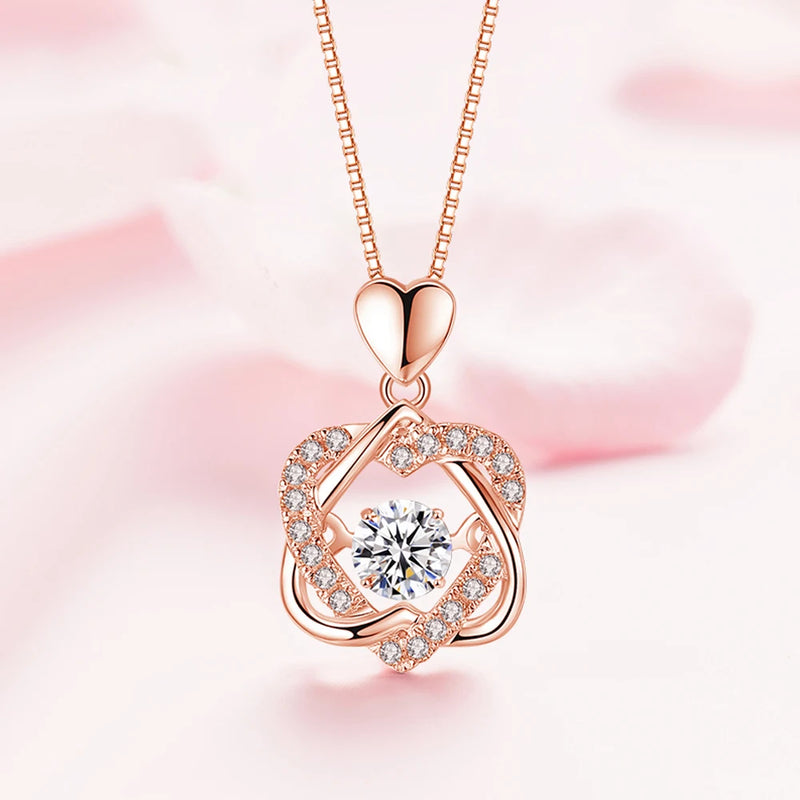 Heart CZ Star Pendant Necklace for Women with Rose Box, Tanabata Jewelry Gift
