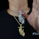Bling Praying Hands Cross Pendant CZ Necklace Hip Hop Jewelry