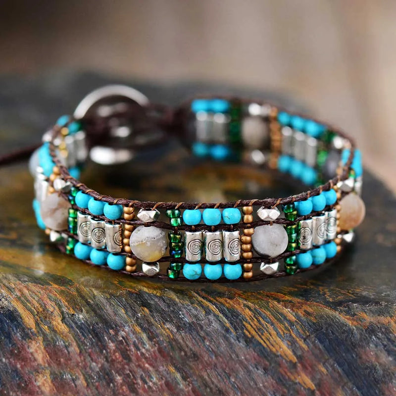Bohemian Wrap Bracelet with Natural Stones and Seed Beads