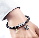 Cupid Star Crystal Pendant Leather Bangle Bracelet