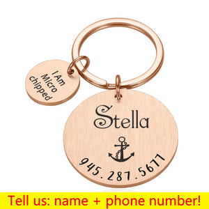 Custom Collar ID Tag Keychain Personalized Pet Name Number Key Ring