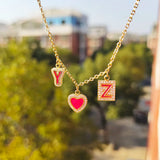 Enamel Name Necklace, Pave Crystal Letter Pendant