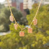 Enamel Name Necklace, Pave Crystal Letter Pendant