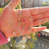 Enamel Name Necklace, Pave Crystal Letter Pendant