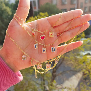 Enamel Name Necklace, Pave Crystal Letter Pendant