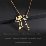 Birth Month Flower Name Necklace - Minimalist Jewelry for Women