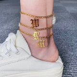 Custom Initial Anklet Stainless Steel A-Z Letter Boho Chain for Women