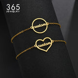 Adjustable Stainless Steel Name Bracelet Heart Round Bracelet For Women Girls