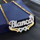 Double Heart Name Necklace Personalized Stainless Steel Name Pendant