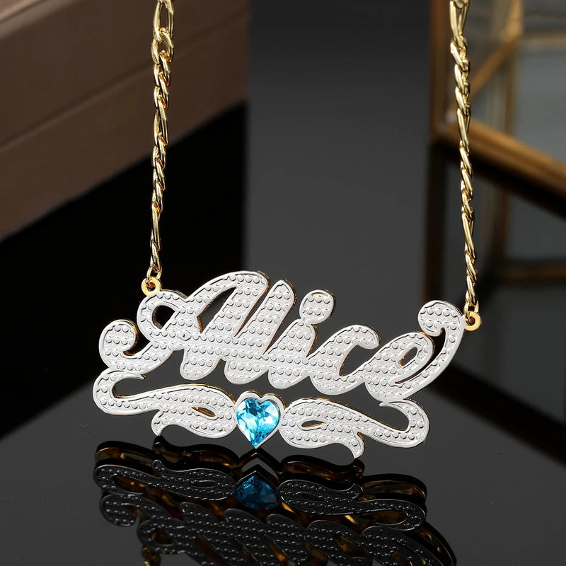 Personalized Double Plated Heart Name Necklace for Women
