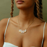 Double Heart Name Necklace Personalized Stainless Steel Name Pendant
