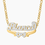 Double Heart Name Necklace Personalized Stainless Steel Name Pendant