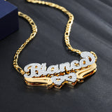 Double Heart Name Necklace Personalized Stainless Steel Name Pendant