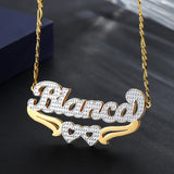 Double Heart Name Necklace Personalized Stainless Steel Name Pendant